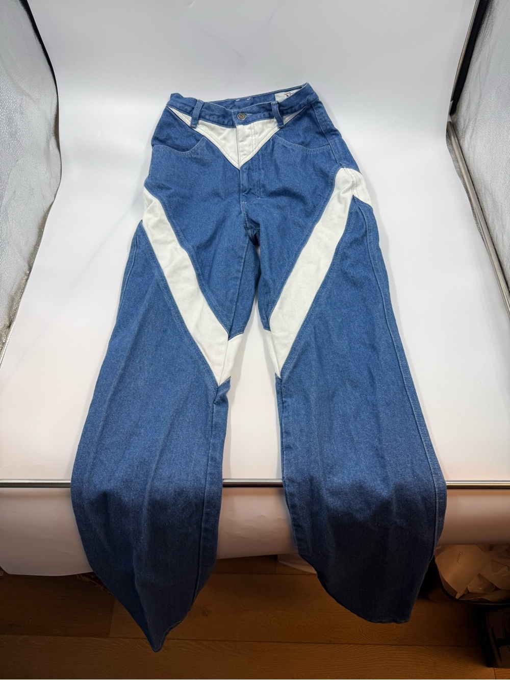 Vintage Bar None Quarterhorse Jeans Size 7/8 Blue And White